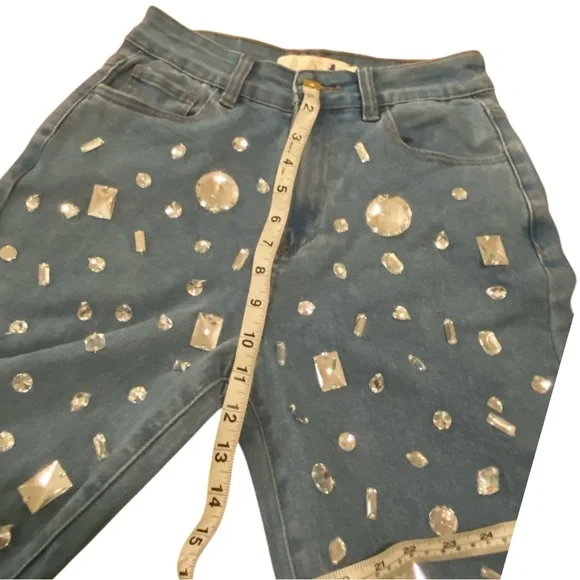 Lizette Collection Bejeweled Statement Jeans - Y2k Style Sparkle Denim Pants SM - Picture 6 of 8